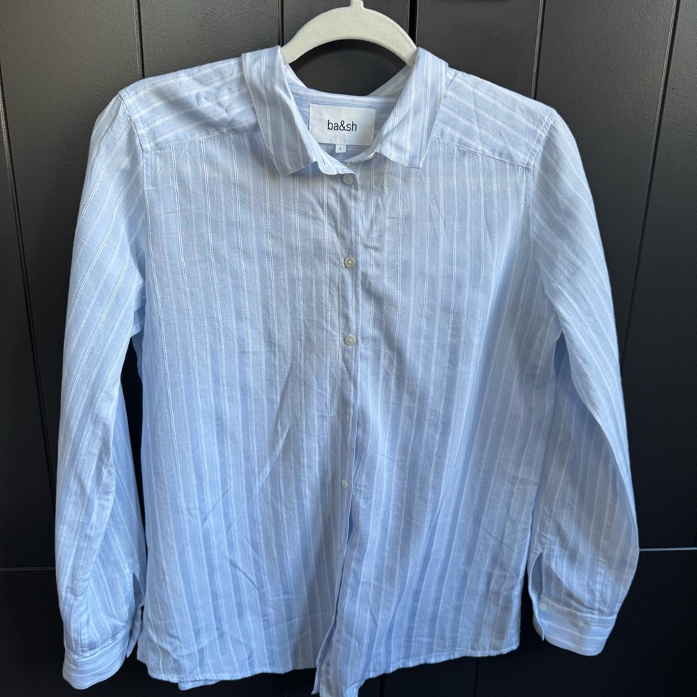 Ba&sh Men's Light Blue Striped Button Down Shirt